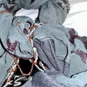 Chan Luu floral beaded tasseled scarf Navy Blue